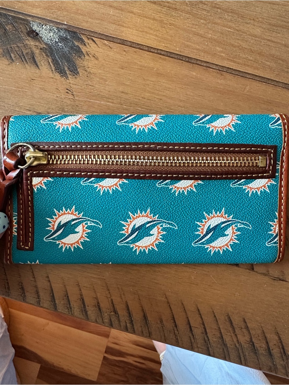Dooney & Bourke Teal and Brown Miami Dolphins Continental Wallet - Picture 3 of 3